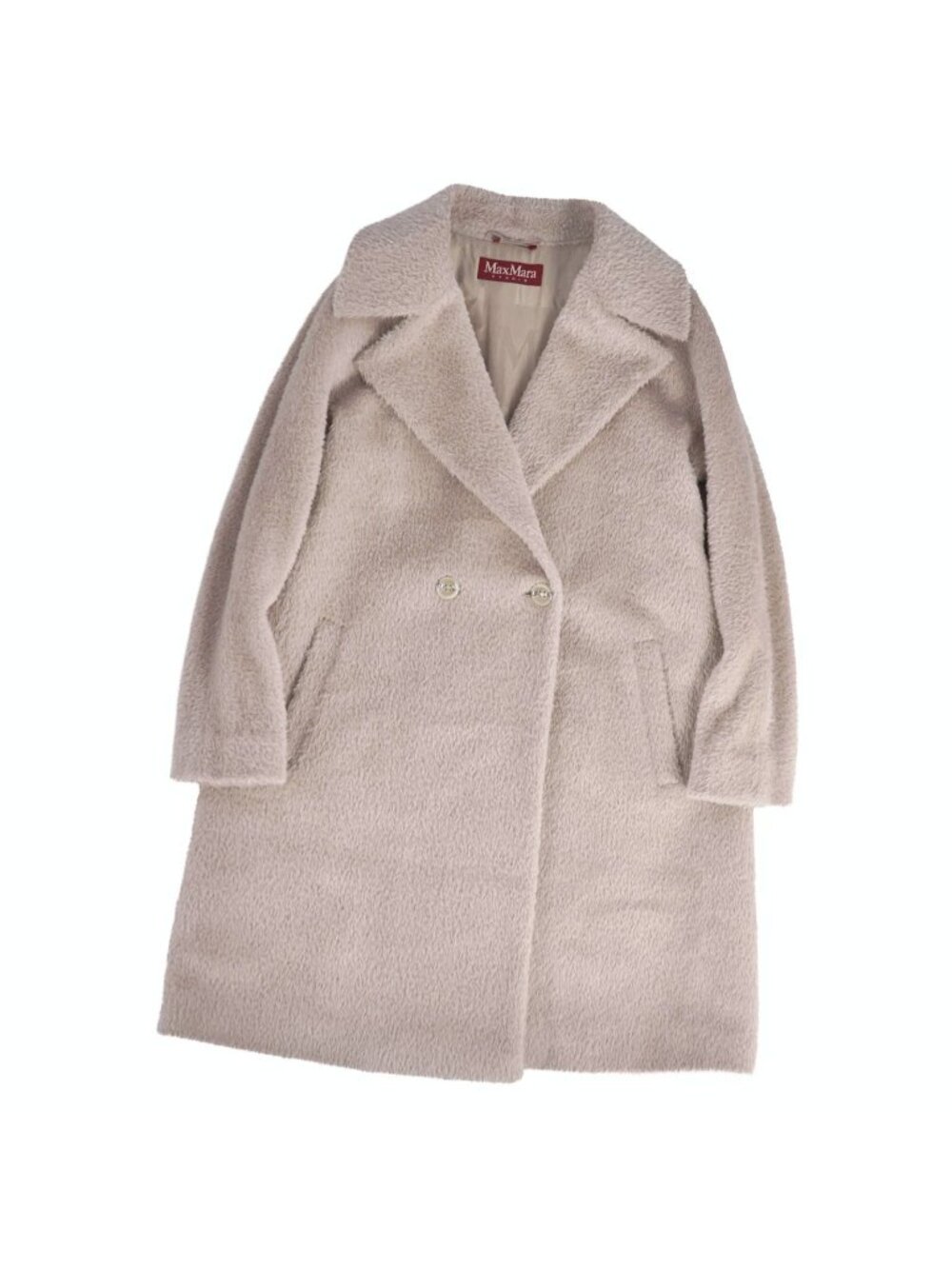 Max Mara Studio Coat Long Chesterfield Double Breasted Shaggy Alpaca Wool White